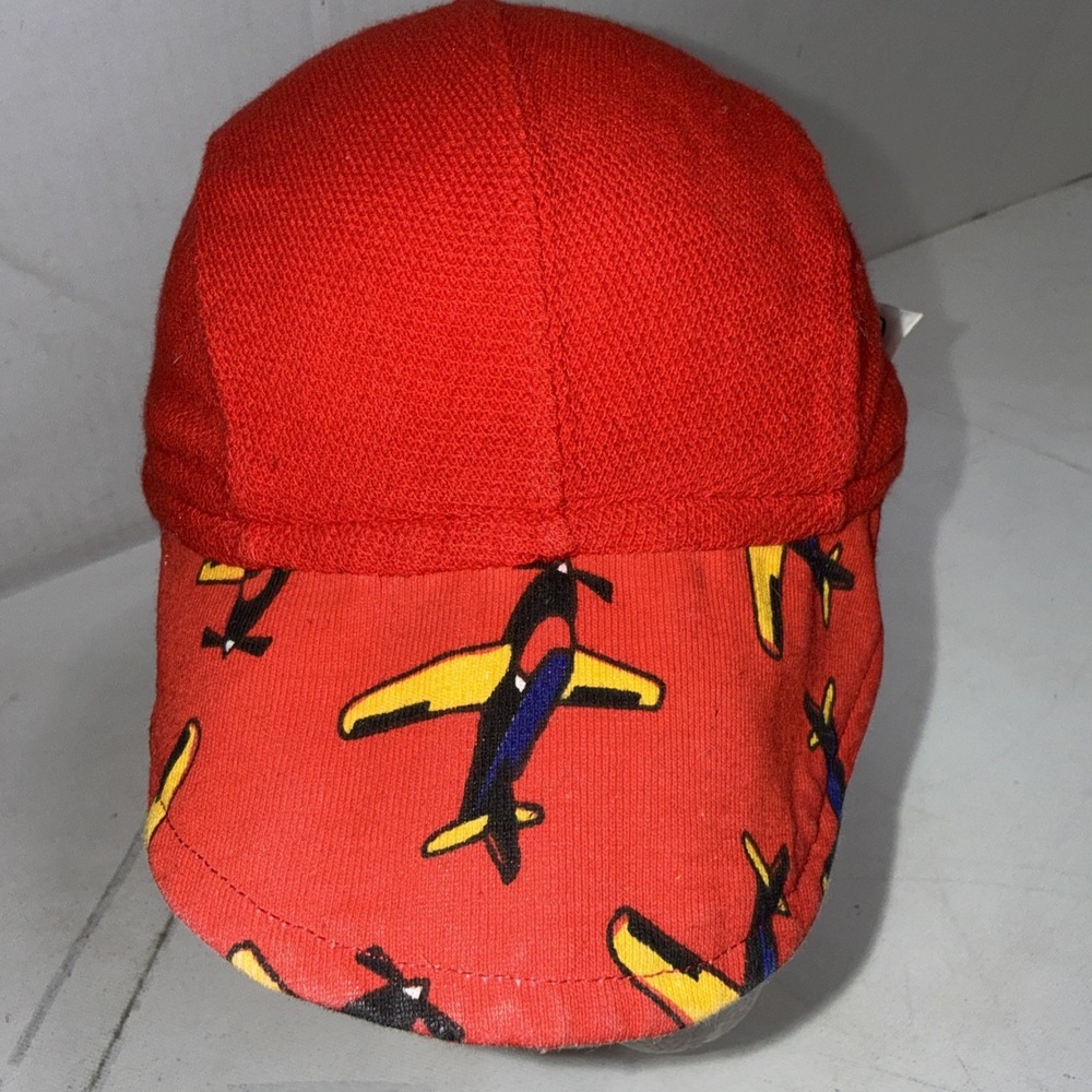Vintage 90s Mixed Pieces Child Airplane Hat Soft Brim Red Blue Toddler Cap 3t-4t
